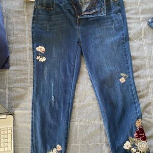 Chico's Blue Jeans with Floral Embroidery